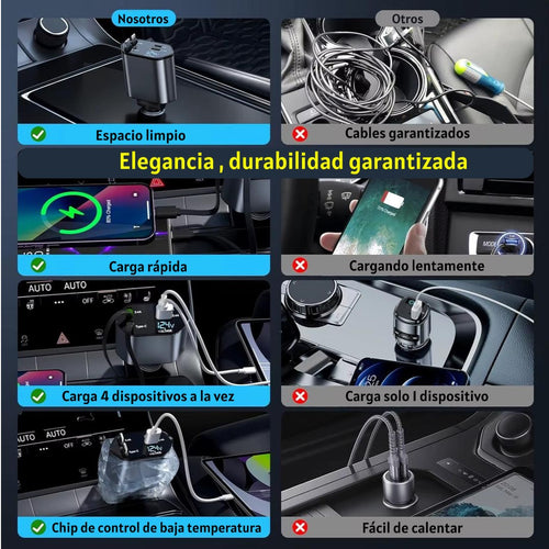 Cargador celular para carro 4 En 1 retráctil